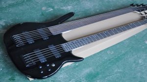 A black double neck bass